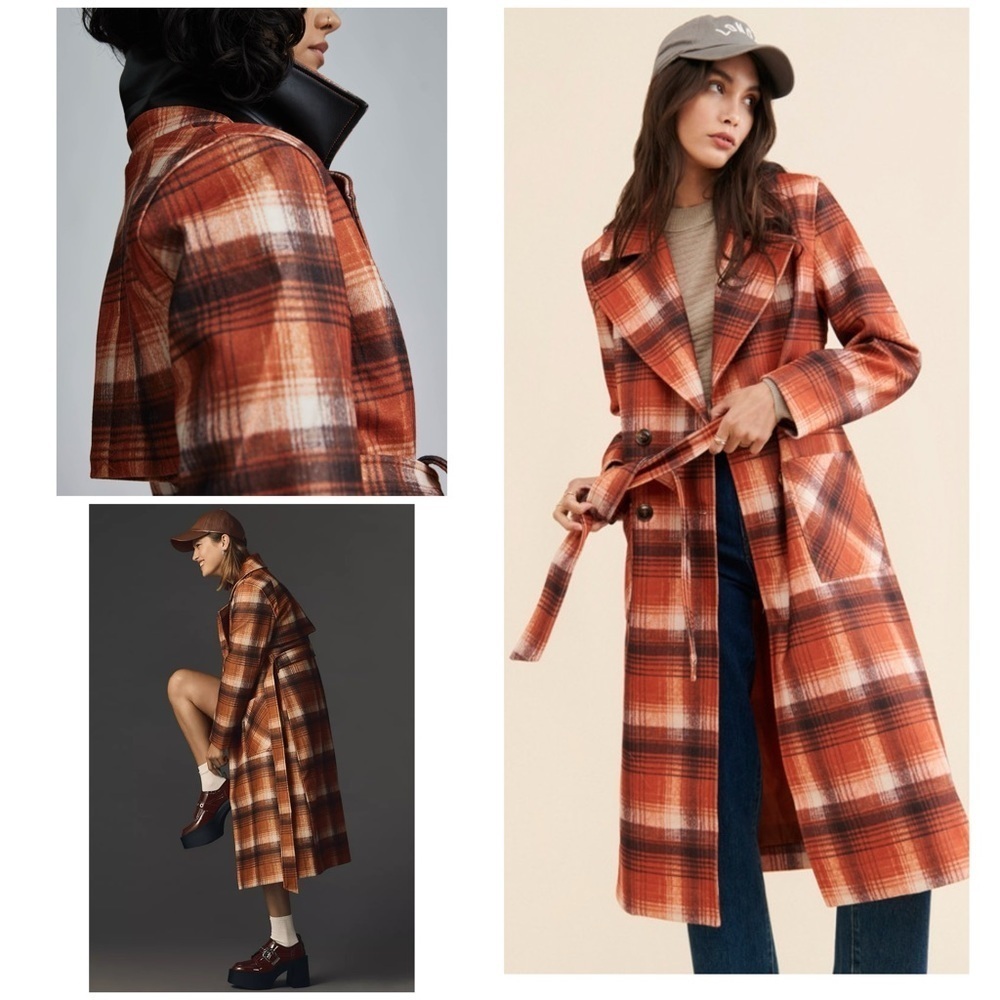 NWT NVLT Plaid Belted Fall Colors Combo Double Breasted Oversized Trench Coat‌